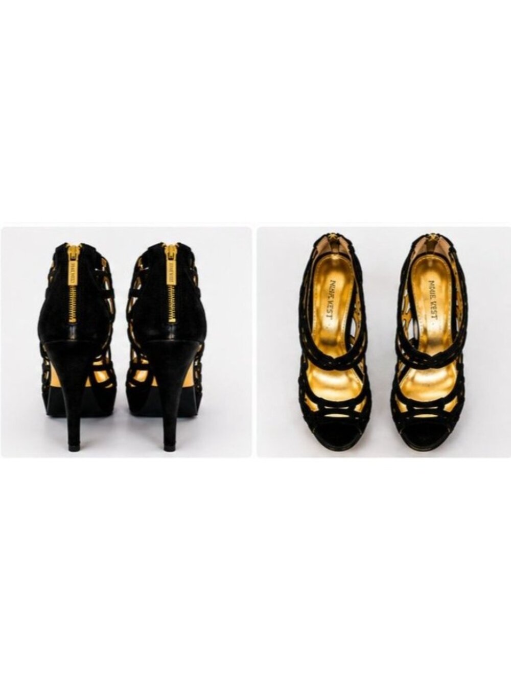 Nine West Black Suede Platform Heels Strappy Zip Back Stiletto Size 8M - Picture 3 of 4